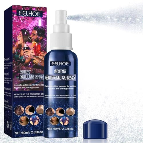 60ml Spray Paillette, Spray Pailleté Pour Le Corps, Paillettes Sprays pour Corps Cheveux Vetement, Laque Pailletée Cheveux Poudre Paillette Corps Pour Visage, Cosmétique, Fête, Carnaval