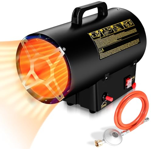 Jiubiaz Riscaldatore a gas da 15 W, protezione da surriscaldamento, riscaldamento a gas con regolatore di pressione, ventola di riscaldamento per ponti stradali, officine ventilate