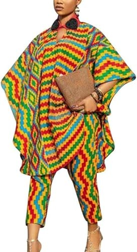 FZKun Ensemble 2 pièces pour femme imprimé africain avec chemise à manches longues et pantalon assorti à un costume africain Dashiki, 1, XXL