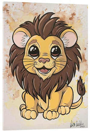 Posterlounge Baby Lion Tableau en verre acrylique de A.DOUBLE.U 13 x 18 cm Orange Tableaux Décoration murale