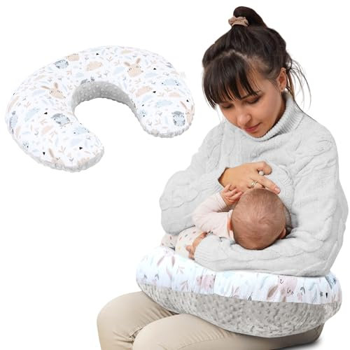 Totsy Baby Stillkissen klein Mond Minky 130 cm - Nursing und Breastfeeding Pillow Stillmond Stützkissen Stillhörnchen kleines Still Kissen und Lagerungskissen beim Stillen Oeko-Tex Eulen Grau B