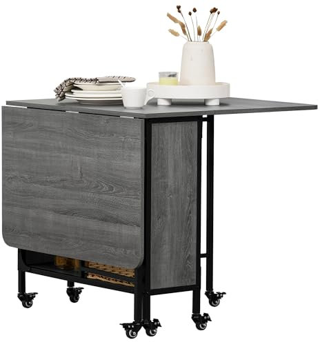 HOMCOM Tavolo da Pranzo Pieghevole a Ribalta per 4-6 Persone, Salvaspazio Moderno con Ripiano e 6 Ruote, in Metallo, 130x80x74 cm, Grigio