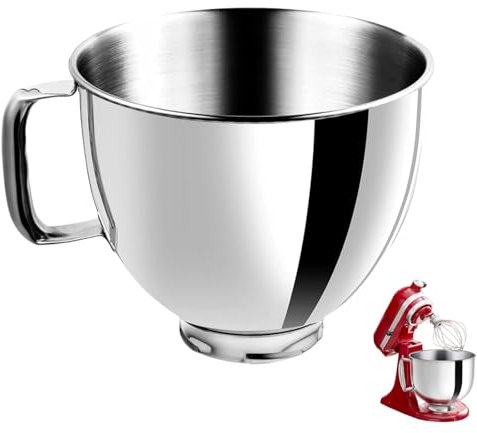 Zjyufy Stainless Steel Mixer Bowl Compatible with Kitchen aid 4.5-5 Quart Tilt- Head Stand Mixer, Stainless Steel Bowl with Handle Mixing Replacement Accessories Dishwasher Safe