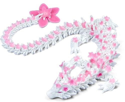 SGYYSG 3D Printed Cherry Blossom Crystal Dragon, 12 Inch Articulated & Magical Movable Dragon Model - Perfect for Display, Collection, and Unique Gift (Pink White)