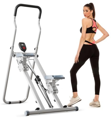 Treppenstufe Faltbare Stufenmaschine Höhenverstellbarer Stepper, Kompakte Faltbare Vertikale Klettermaschine mit LCD-Display, Pedalen & Lenker, Übung Fitness Schritt für Home Gym, Büro