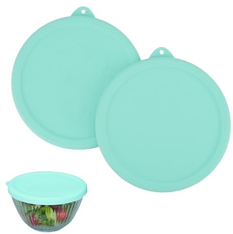 LUVCOSY Silicone Lids Fit for Pyrex 7401-S 3 Cup Sculpted Glass Mixing Bowls, 2 Pack Small Size Silicone Covers, Dishwasher & Microwave Safe, Green (Lids Only)