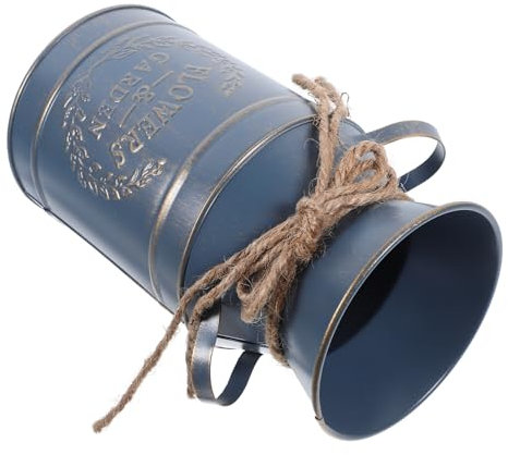 SOLUSTRE Rustikale Vintage Blumenvase Aus Verzinktem Metall Mit Griff Vielseitiger Blumen Pflanzkübel Für Trockenblumen Und Bouquet-deko Im Landhausstil Für Tisch Büro Und Balkon