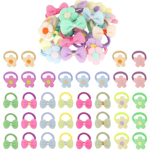 Risipu 36-teiliges Baby-Haargummi-Set – keine Schäden, weiche Haargummis für Babys mit 18 Schleifen und 18 Blumen, 1–8 Jahre, Haar-Accessoires, Geschenkidee