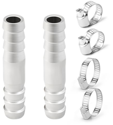 TAISHER 2 Stück 304 Edelstahl 6MM Schlauch Barb Fittings, Schlauch Barb Reducer Splicer Mender Union Luft Wasser Kraftstoff mit 4 Stück Schlauchschelle