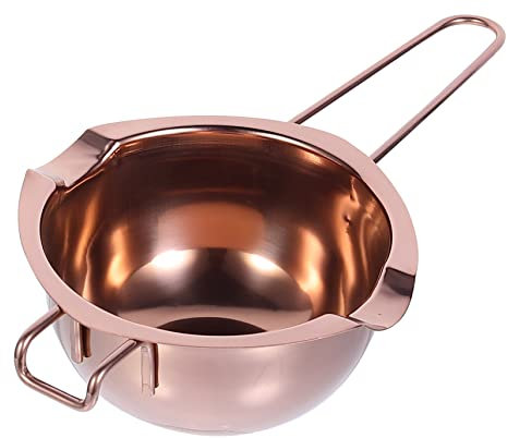 Mobestech 1Pc Stainless Steel Melting Pot with Dual Pour Spouts Rose Gold Cheese and Chocolate Melting Bowl for Baking Supplies