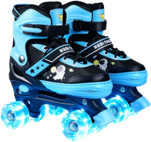 Kinder Rollschuhe-Verstellbare Rollschuhe für Mädchen und Jungen, Atmungsaktiv Kinderrollschuhe 4 Größen Verstellbar, Kinderrollschuhe für Mädchen, Jungen, Kinder, Anfänger, Drinnen, Draußen (Blau, L)
