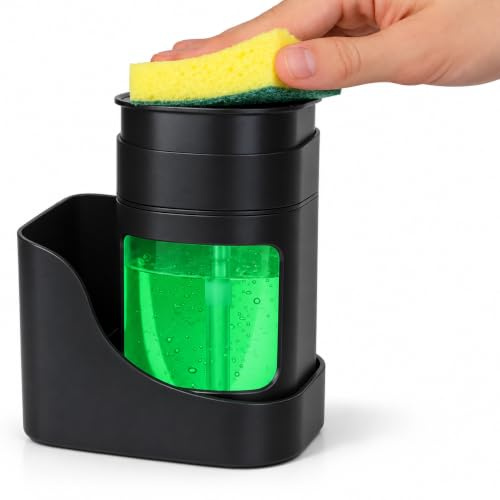 FORKLS Kitchen Sink Soap Dispenser with Sponge Holder – 2-in-1 Dish Soap & Hand Wash Dispenser, Space-Saving Sink Organizer with Manual Pump for Kitchen