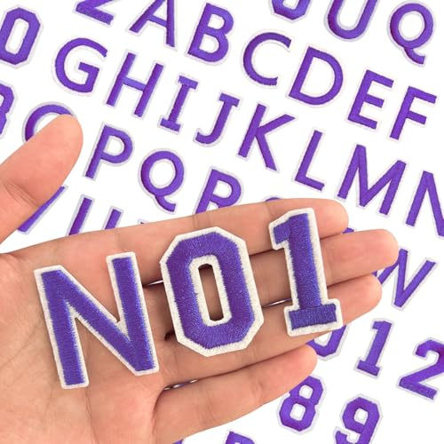 AXEN 72PCS Iron on Letters and Numbers Patches, Embroidered Letters&Numbers Patches A-Z and 0-9, Applique for Clothes, Dress, Hat, Jeans, Backpack - Purple