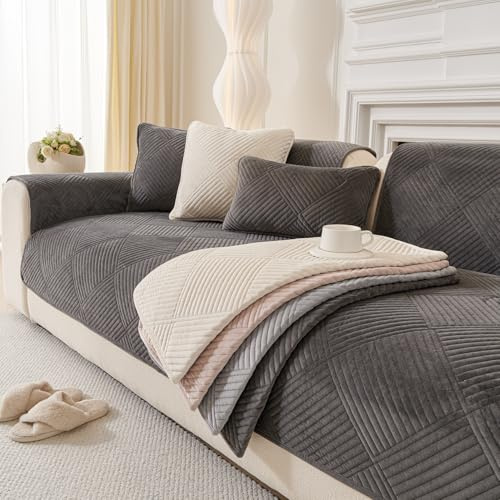 Furnestorica Sofabezug Vollschutz rutschfest & Waschbar Couch üBerzug 1/2/3/4 Sitze, Universal Non-Slip Sofa Cover Waschbar L-FöRmige U-Ecke Sofa GroßEs Sofa Bezug (Dunkelgrau, 90 * 160cm)