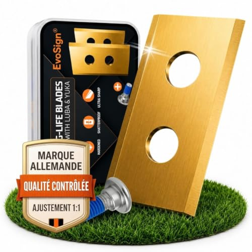 EvoSign® 45x Lames de Rechange en Carbure de Titane compatible avec Mammotion LUBA 1/2/3 & YUKA – Lames LongLife (1,0 mm) avec Cœur en Acier Inoxydable et Vis de Sécurité pour Tondeuses Robots