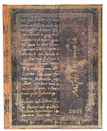 Paperblanks 12-Monatskalender 2025, Michelangelo, Handschrift, Ultra, Horizontal, mit Klappumschlag
