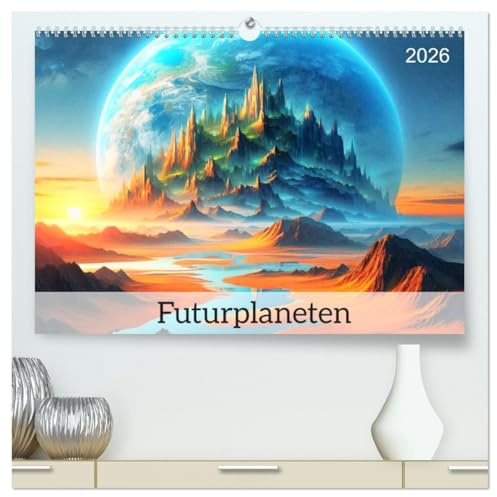 Futurplaneten (hochwertiger Premium Wandkalender 2026 DIN A2 quer), Kunstdruck in Hochglanz: Dieser einzigartige Kalender entführt Sie in die ... fremder Planeten. (CALVENDO Orte)
