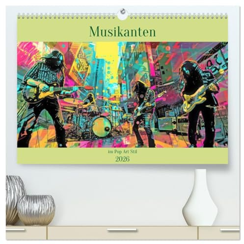 Musikanten im Pop-Art Stil (hochwertiger Premium Wandkalender 2026 DIN A2 quer), Kunstdruck in Hochglanz: Kreative Collagen diverser Musikrichtungen (CALVENDO Menschen)