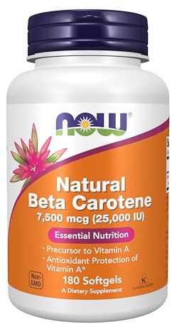 NOW Foods Supplements, Natural Beta Carotene 25,000 IU, Essential Nutrition, 180 Softgels