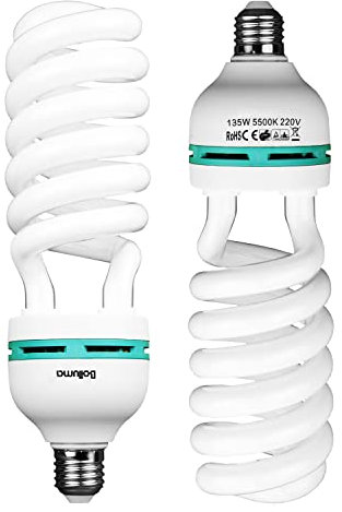 BOLLUMA 2X 135W 5500K Fotolampe E27 Fotoleuchte CFL, Studioleuchte Spirallampe Tageslichtlampe Energiesparende Beleuchtung für Fotografie Produktfotografie Fotostudio Softbox