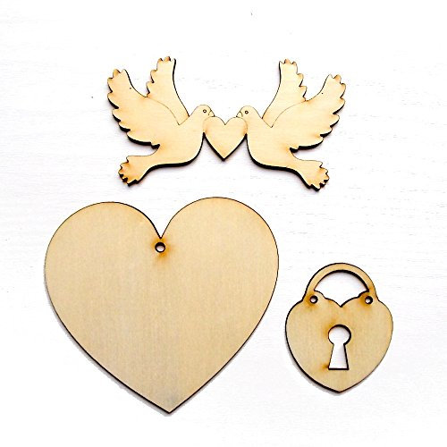 Zita's Creative Holzfiguren Set - Herz mit Tauben, 3 STK. Holzdeko, Dekoholz, Holzset, Holzfigur, Holz Anhänger, Naturholz