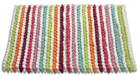 Allure Striped Chunky Bobble Bath Mat 50 x 80cm – Thick, Hand-Woven, Super Soft, Multi-Coloured Bathroom Rug