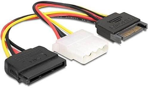 CABLEPELADO Cable de Alimentación SATA Macho a Hembra y Molex 4 Pin | 15 cm | 18 AWG | Para HDD, SSD, CD-ROM