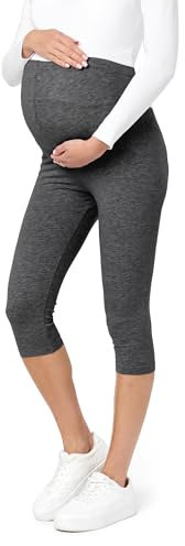Be Mammy Leggings de maternité en Coton 3/4 Courts Confortables et Opaques 3/4 Pantacourt Pantalon Grossesse Maternité BE20-229 (Mélange Foncé M)