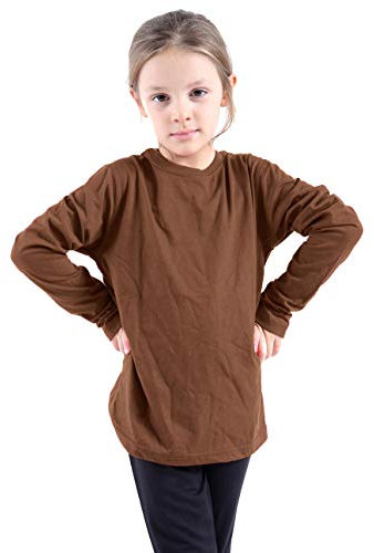 GW CLASSY OUTFIT Girls Boys Plain Long Sleeve School Basic Top School Cotton Kids T-Shirt Tops Crew Neck Uniform Jumper (5-6 Years, Brown Crew)