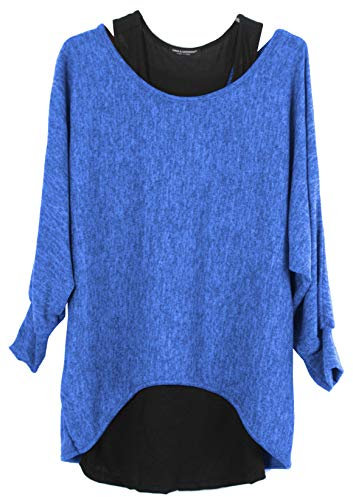 Emma & Giovanni - Damen Oversize Oberteile Tshirt/Pullover (2 Stück) / Made In Italy, M-L, Elektrisches Blau