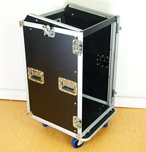 Tego Pro 27203 Winkelrack 16/8 HE PROFI - 19 Kombi Case 8 HE oben / 16 HE unten, L-Rack, DJ Rack mit 100 mm Blue Wheels Rollen