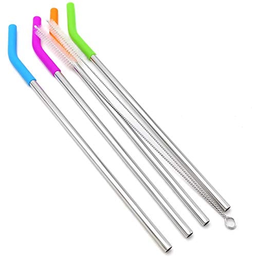 Große Trinkhalme, wiederverwendbar, 30.5 cm, extra lang, 8 mm, extra breit, Lebensmittelqualität, 18/8 Edelstahl, Saft, heiße Getränke – Set mit 4 + 2 Reinigungsbürsten
