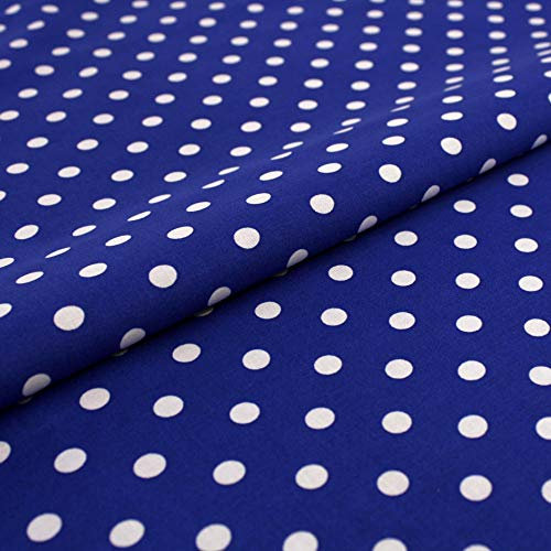 Stoff Meterware Punkte 7 mm Baumwolle - 1 Meter, Schadstoffgeprüft, Gepunktet, Tupfen, Dots, Baumwollstoff, Kinderstoff, Dekostoff, Karneval, Fasching, Kostüme (Weiß auf Blau)