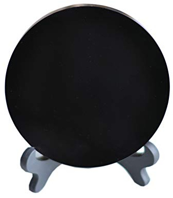FHNP367 Schwarzer Obsidian-Spiegel mit Ständer, rund, Smoth, Naturkristall, poliert, Durchmesser 120 mm