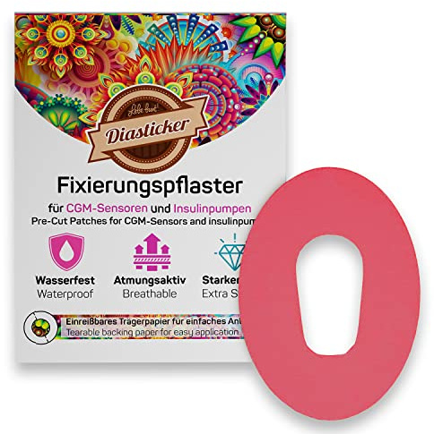 Diasticker - Dexcom G6 Plaster (10 Stück, Rot) - Wasserfest - Hautfreundlich - Atmungsaktiv - Starker Halt - Selbstklebende Fixierpflaster, Sensor-Fixierung