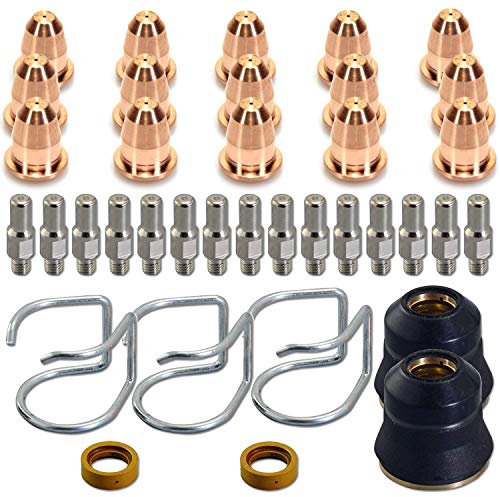 AWLOLWA 37 Stück Plasmaschneider Taschenlampe S45 Zubehör Kit PR0010 Elektroden PD0116-08 Düsenspitzen Abstandshalter Führung Haltekappe Gasdiffusor CV0010 Verbrauchsmaterialien für S45 Taschenlampe