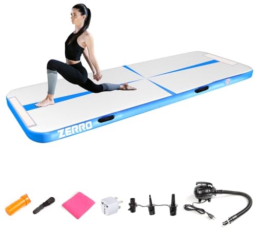 CCLIFE Air Tracking Matte Airtrack 3m Turnmatte Aufblasbar klappbar mit Elektrischer Luftpumpe Yogamatte Tumbling Matten Trainingsmatte 10cm Höhe Blau
