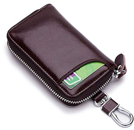 Leder Reißverschluss-Autoschlüssel-Kasten-Halter-Mappen-Beutel-6 Farben Leder Schlüsseltasche Etui Geldbörse für Schlüssel Kreditkartenfächer Autoschlüssel