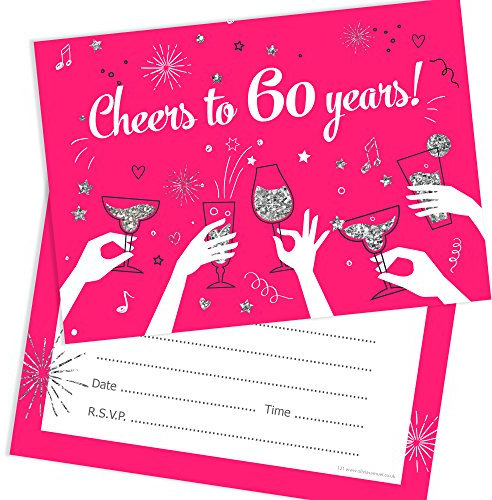 Olivia Samuel Party-Einladungen zum 60. Geburtstag von Cheers to 60 Years – Damen-Einladungskarten zum Schreiben, mit Umschlägen, 20 Stück