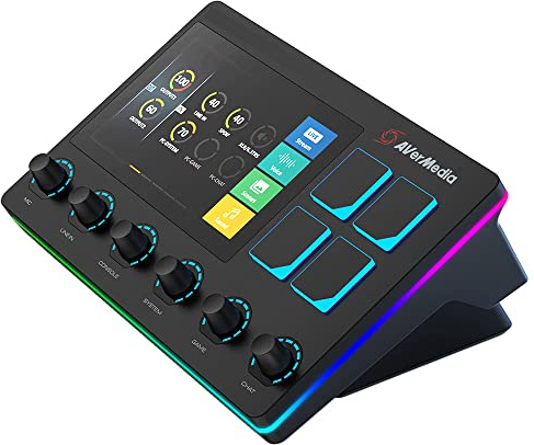 AVerMedia Live Streamer AX310 - Creator Control Center, 6 Track Audio Mixer with IPS Touch Panel, Trigger Actions on OBS, Streamlabs, Spotify, VTube, Twitch, YouTube, and more
