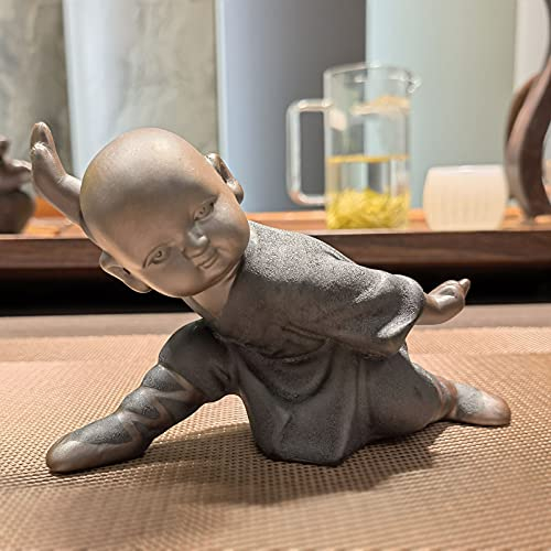 Pevfeciy Kung Fu Buddha Statue Keramik Kleine Mönch Figur Zen Tee Tablett Ornamente Tee Haustier für Auto Home Office Desktop Dekoration Handwerk Geschenk