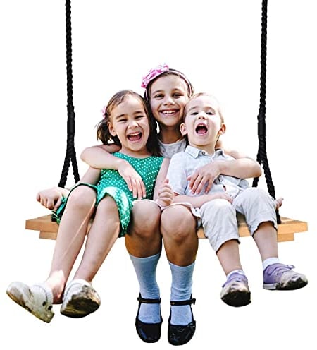Columpio de madera para niños y adultos, columpio para jardín, con cuerda ajustable, resistente al agua, columpio exterior de madera, para patio de jardín interior y exterior (66 x 30,5 cm)