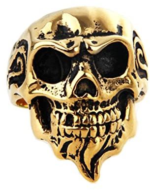 Gualiy Edelstahl Ring Gold, Rocker Ringe Herren, Punkrock-Schädel Gold Vertrauensringaus Edelstahl Gold Ringgröße 65 (20.7)