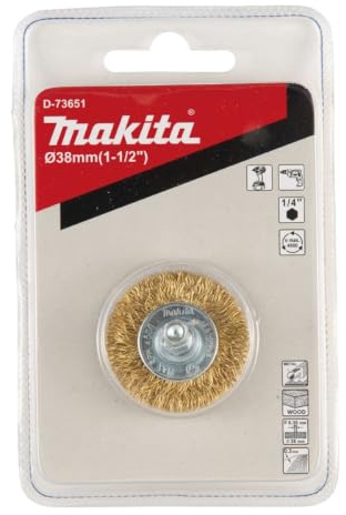Makita D-73645 Rundbürste Ø 38 mm, gewellt, fein, vermessingt, 1/4-Sechskantaufnahme, feine Drahtbürste zum Bearbeiten von Holz und Metall
