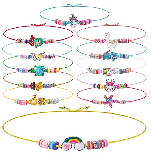 Magicat Premium Armband Mädchen Set I 12 Armbänder I Einhorn, Eule, Blumen I handgemachtes Freundschaftsarmband Kinder für Geburtstag I Perfekt als Mitgebsel oder Mitbringsel Geschenk Schmuck