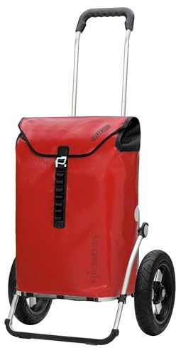 ANDERSEN Einkaufstrolley - Royal Shopper Ortlieb rot | mit Luftbereifung, große Räder, 29 cm, aus Alu, bis 50 kg - Tasche verschweißt, wasserdicht, Innenfach, 49 L