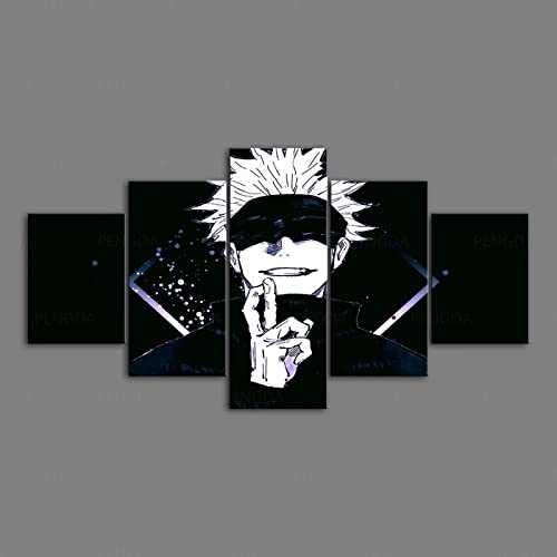 MPPSU Jujutsu Kaisen Anime-Poster Kunstdrucke Modular Wandkunst Modern Wanddekoration Wandbilder Wohnzimmer Schlafzimmer Leinwandbild 5 Teiliges Leinwände Kreatives Geschenk Mit Rahmen 100 * 50cm