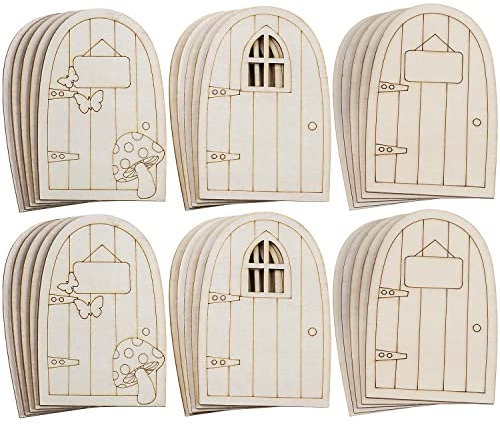 ZDNT Unpainted Wooden Fairy Door Elf Door Mini Door Shape Wooden Pieces Fairy Doors for Garden Trees for Home Office Birthday Wedding Party Decoration Antique (30)