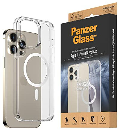 PanzerGlass™ HardCase Schutzhülle für iPhone 14 Pro Max - MagSafe kompatibles iPhone Case - Rückseite aus stoßsicherem Kunststoff mit stoßdämpfendem TPU-Rahmen - dreifacher Militärstandard