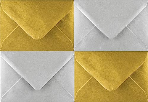 C5 Coloured envelopes for A5 Greeting Cards Wedding Invitation Crafts 162x229mm- Pack of 12 envelopes (Gold and Silver)